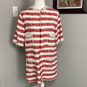 D&G Dolce Gabbana Red White Strip Tweed Evening Jacket Short Sleeve Sparkle